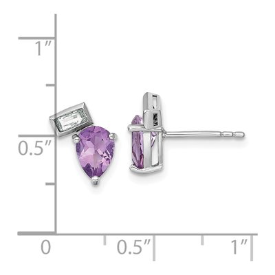 Sterling Silver Amethyst & White Topaz Pear Emerald-Cut Stud Earrings – view 4