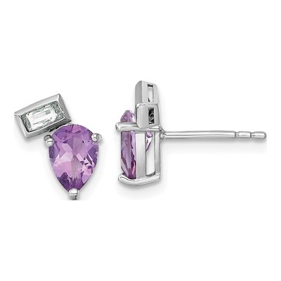 Sterling Silver Amethyst & White Topaz Pear Emerald-Cut Stud Earrings