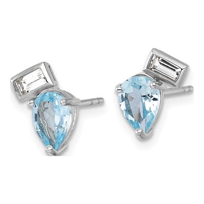 Sterling Silver Pear Swiss Blue Topaz & White Topaz Stud Earrings – view 3