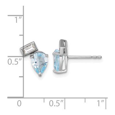 Sterling Silver Pear Swiss Blue Topaz & White Topaz Stud Earrings – view 4