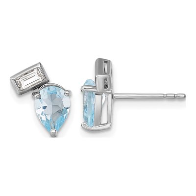 Sterling Silver Pear Swiss Blue Topaz & White Topaz Stud Earrings