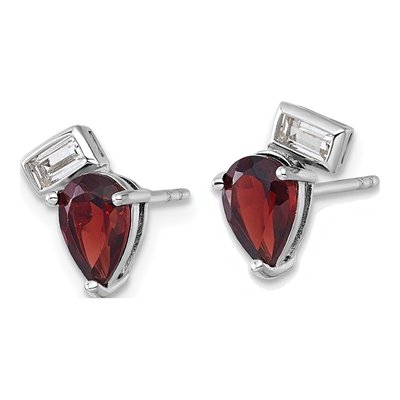 Sterling Silver Pear Garnet & White Topaz Stud Earrings – view 3
