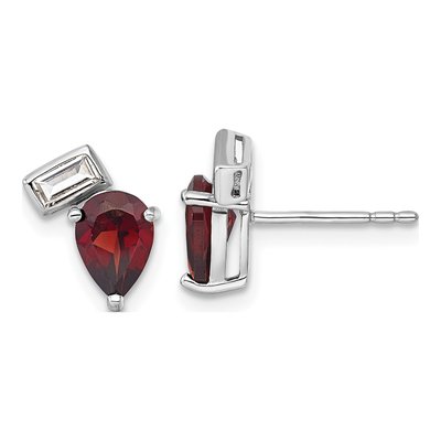 Sterling Silver Pear Garnet & White Topaz Stud Earrings