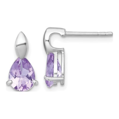 Sterling Silver Amethyst Pear Teardrop Stud Earrings