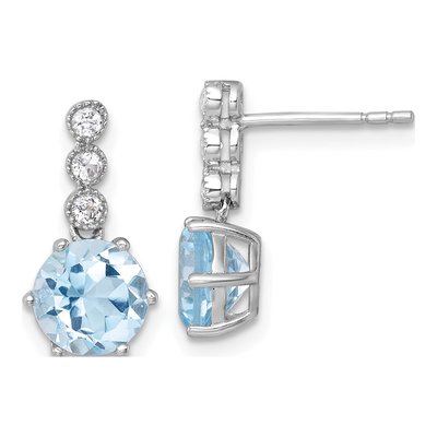 Sterling Silver Swiss Blue Topaz & White Topaz Dangle Earrings