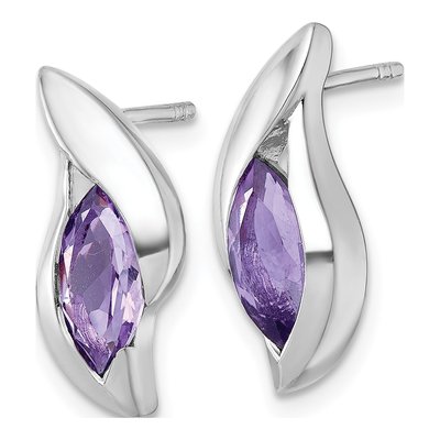 Sterling Silver Amethyst Marquise Stud Earrings – view 3