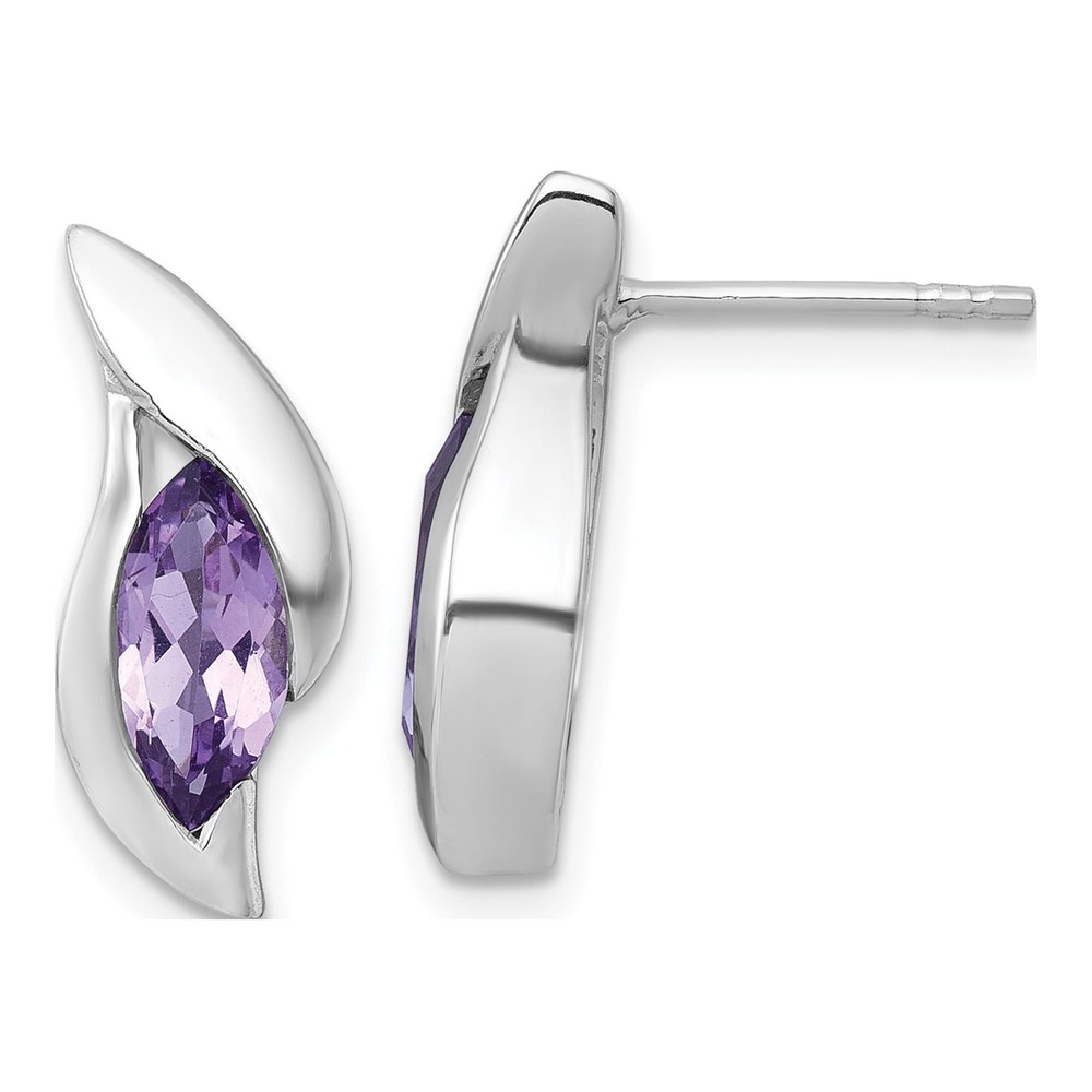 Sterling Silver Rhodium-Plated Polished Marquise Amethyst Drop Post Earrings
