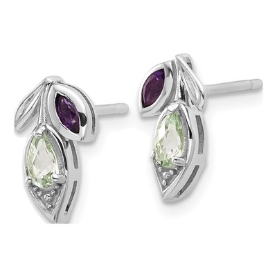 Sterling Silver Marquise Amethyst Leaf Stud Earrings – view 3