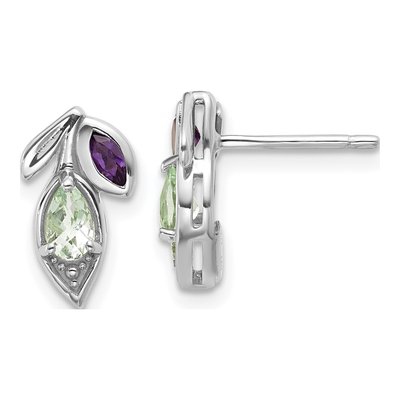 Sterling Silver Marquise Amethyst Leaf Stud Earrings