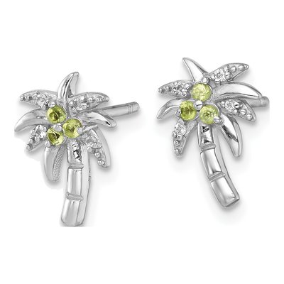Sterling Silver Round Peridot & White Topaz Palm Tree Stud Earrings – view 3