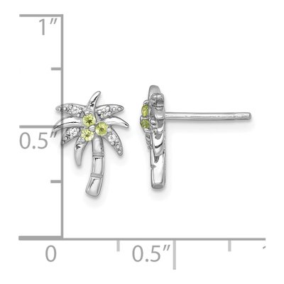 Sterling Silver Round Peridot & White Topaz Palm Tree Stud Earrings – view 4