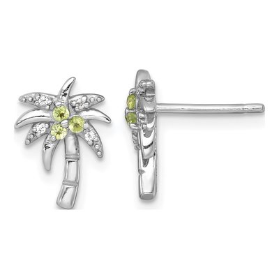 Sterling Silver Round Peridot & White Topaz Palm Tree Stud Earrings