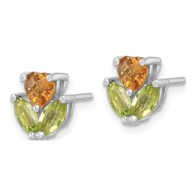Sterling Silver Marquise Peridot & Citrine Flower Stud Earrings – view 3