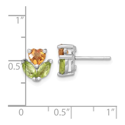 Sterling Silver Marquise Peridot & Citrine Flower Stud Earrings – view 4