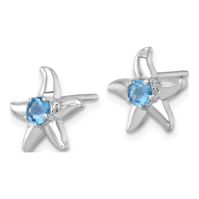 Sterling Silver Round Swiss Blue Topaz Starfish Stud Earrings – view 3