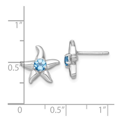 Sterling Silver Round Swiss Blue Topaz Starfish Stud Earrings – view 4