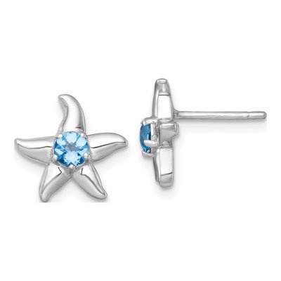Sterling Silver Round Swiss Blue Topaz Starfish Stud Earrings