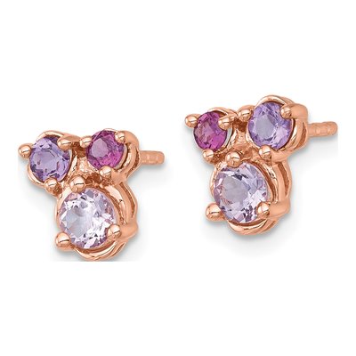 Rose Gold-Plated Sterling Silver Round Amethyst & Rhodolite Garnet Multi-Gem Stud Earrings – view 3