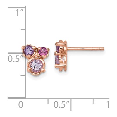 Rose Gold-Plated Sterling Silver Round Amethyst & Rhodolite Garnet Multi-Gem Stud Earrings – view 4