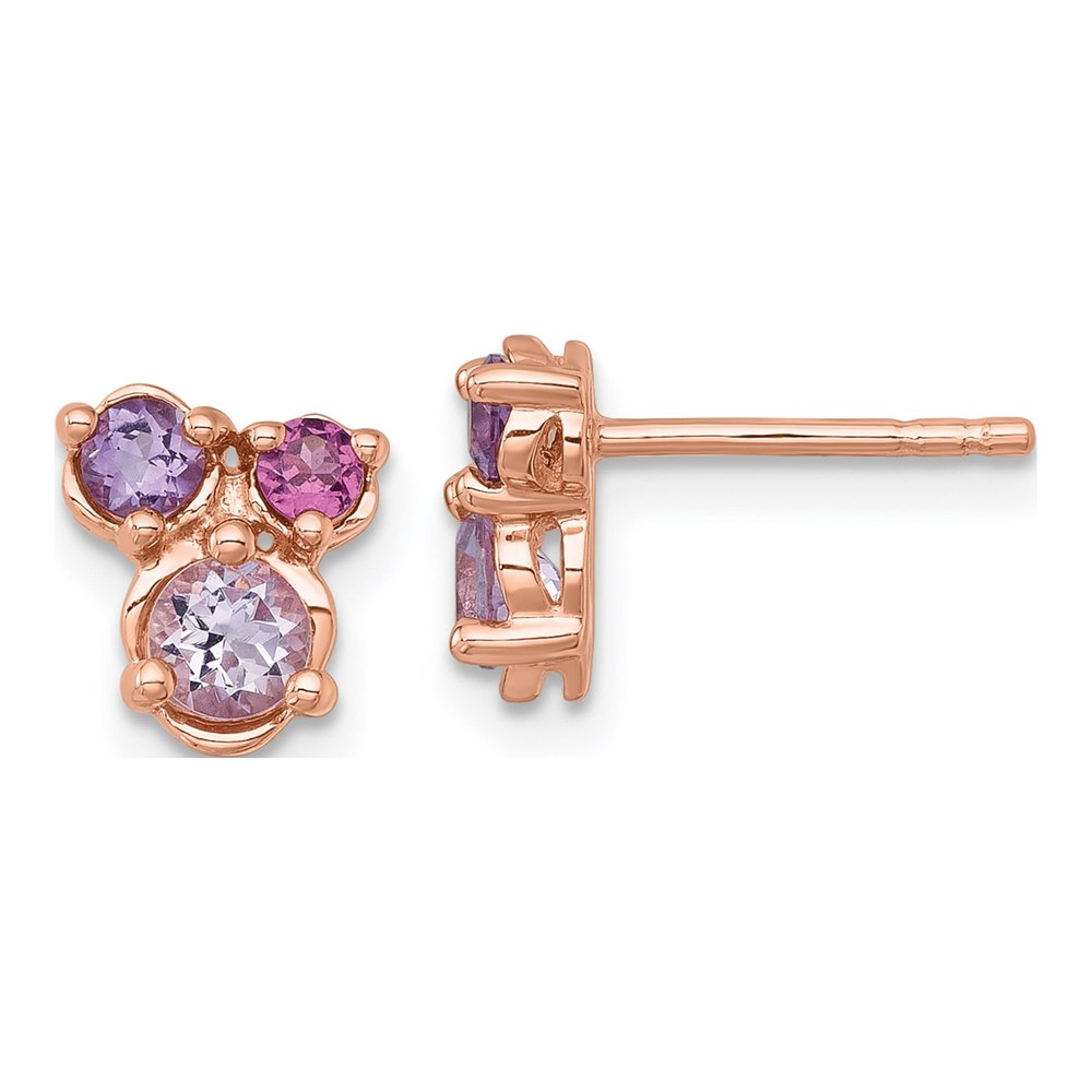 Sterling Silver Rose Gold-Plated Polished Round Amethyst, Pink Quartz And Rhodolite Garnet Post Earrings