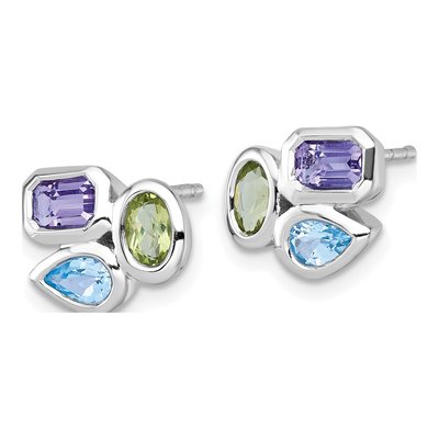 Sterling Silver Rectangle Amethyst & Swiss Blue Topaz Multi-Gemstone Stud Earrings – view 3