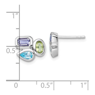 Sterling Silver Rectangle Amethyst & Swiss Blue Topaz Multi-Gemstone Stud Earrings – view 4