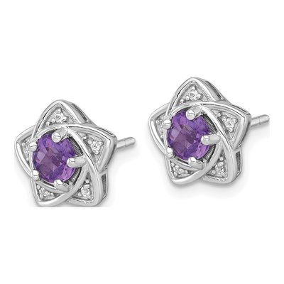 Sterling Silver Round Amethyst & White Topaz Star Stud Earrings – view 3