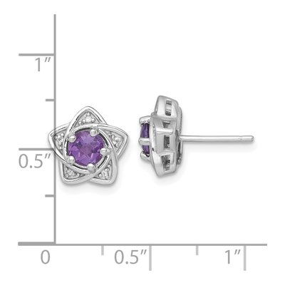 Sterling Silver Round Amethyst & White Topaz Star Stud Earrings – view 4
