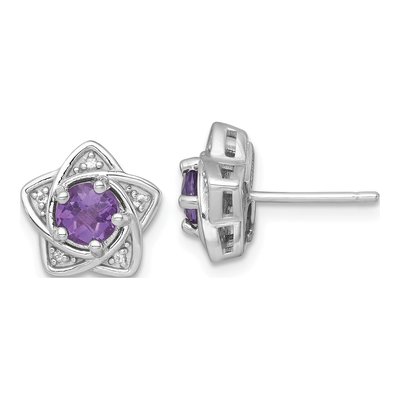 Sterling Silver Round Amethyst & White Topaz Star Stud Earrings