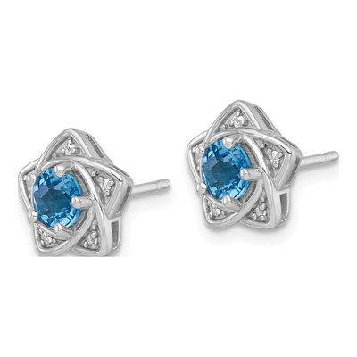 Sterling Silver Round Swiss Blue Topaz & White Topaz Star Stud Earrings – view 3