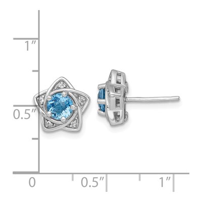 Sterling Silver Round Swiss Blue Topaz & White Topaz Star Stud Earrings – view 4