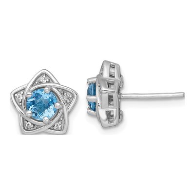 Sterling Silver Round Swiss Blue Topaz & White Topaz Star Stud Earrings