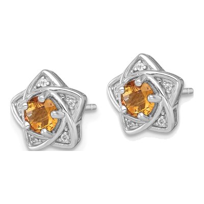 Sterling Silver Round Citrine & White Topaz Star Stud Earrings – view 3