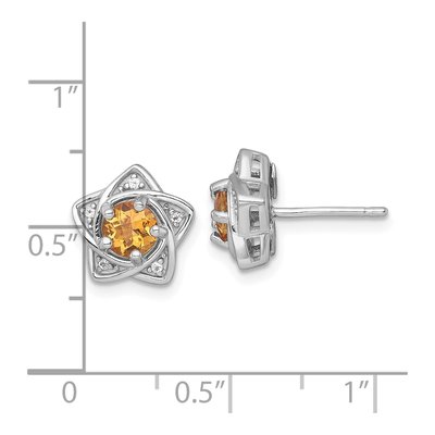 Sterling Silver Round Citrine & White Topaz Star Stud Earrings – view 4