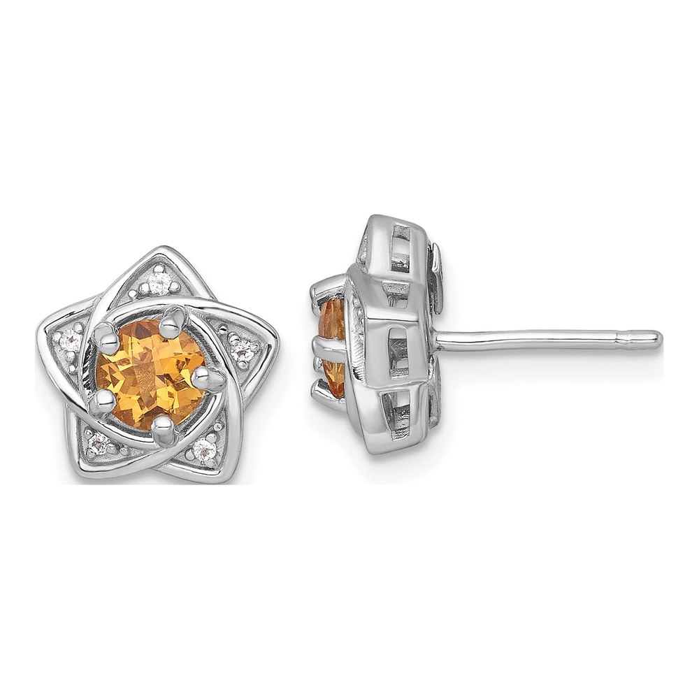 Sterling Silver Rhodium-Plated Polished Citrine And White Topaz Star Post Earrings