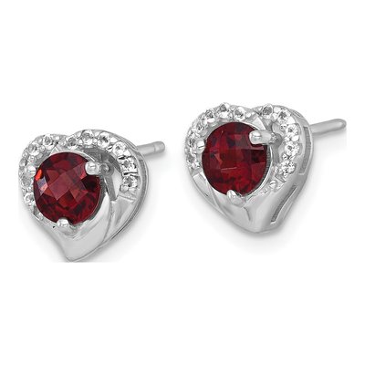 Sterling Silver Round Garnet & White Topaz Heart Stud Earrings – view 3