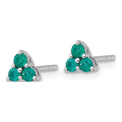 Sterling Silver Round Emerald Natural Three-Stone Stud Earrings – view 3