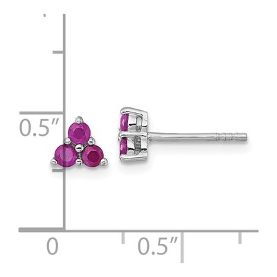 Sterling Silver Round Ruby Three-Stone Stud Earrings – view 4