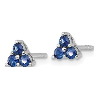 Sterling Silver Sapphire Round Three-Stone Stud Earrings – view 3