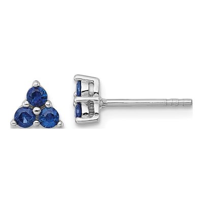 Sterling Silver Sapphire Round Three-Stone Stud Earrings