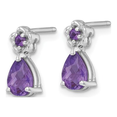 Sterling Silver Pear Amethyst Teardrop Flower Stud Earrings – view 3