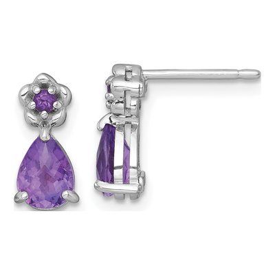 Sterling Silver Pear Amethyst Teardrop Flower Stud Earrings