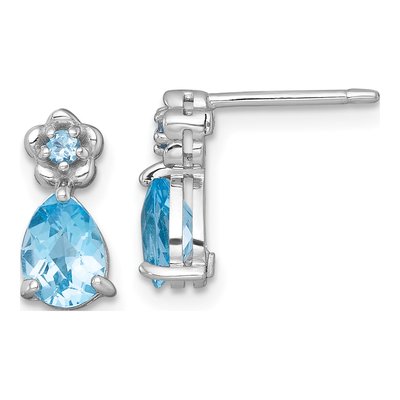 Sterling Silver Pear Swiss Blue Topaz Teardrop Stud Earrings