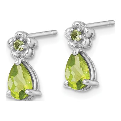 Sterling Silver Pear Peridot Teardrop Flower Stud Earrings – view 3