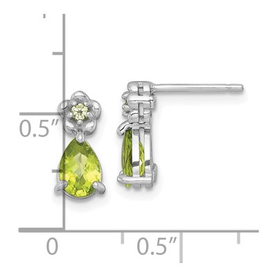 Sterling Silver Pear Peridot Teardrop Flower Stud Earrings – view 4