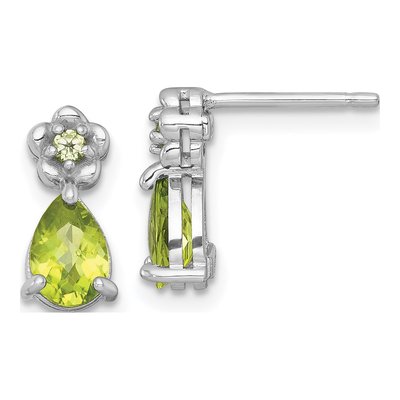 Sterling Silver Pear Peridot Teardrop Flower Stud Earrings
