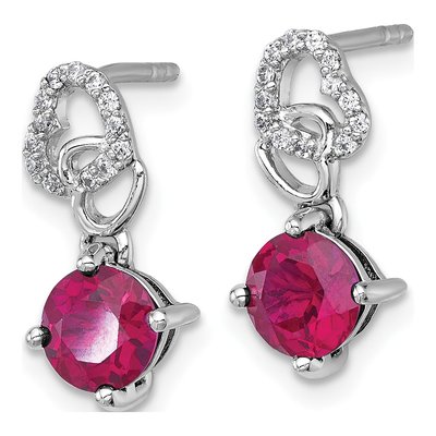 Sterling Silver Lab-Created Ruby & CZ Heart Dangle Earrings – view 3
