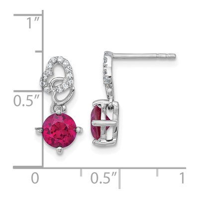 Sterling Silver Lab-Created Ruby & CZ Heart Dangle Earrings – view 4