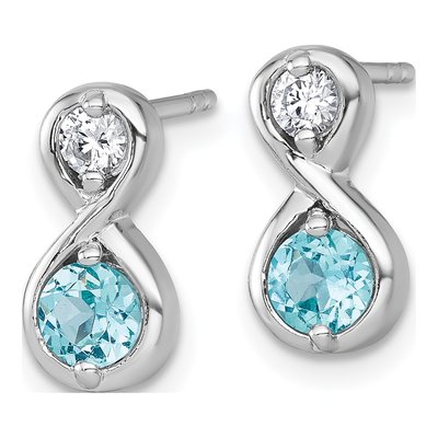 Sterling Silver Round Lab-Created Paraiba & CZ Infinity Stud Earrings – view 3