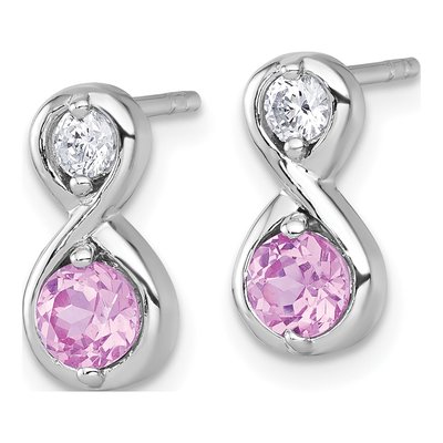 Sterling Silver Round Lab-Created Ruby & CZ Infinity Stud Earrings – view 3